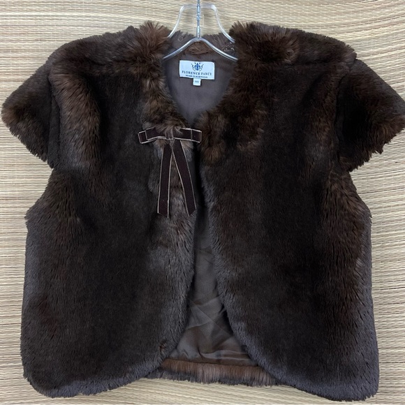 FLORENCE FANCY Brown Vegan Fur Katherine Jacket Vest Made In Portugal Size 14Y. - Picture 5 of 10